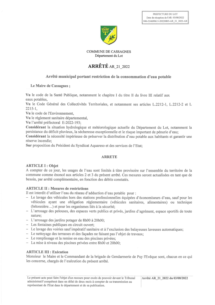 Arrete eau